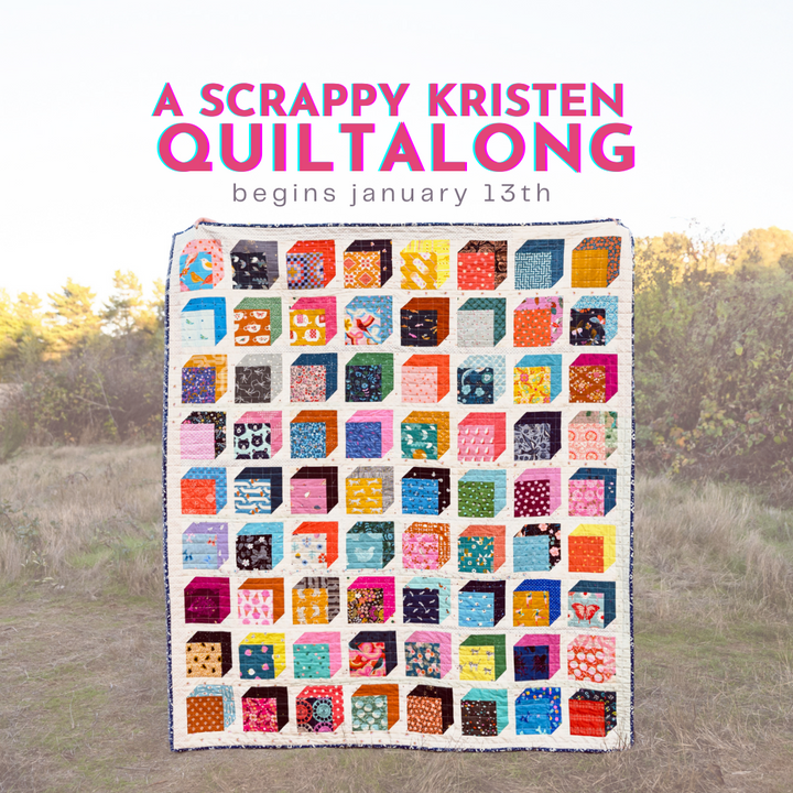 Colorful scrappy quilt blocks arranged on a design wall, showcasing a variety of patterns and fabrics with vibrant, coordinated colors.